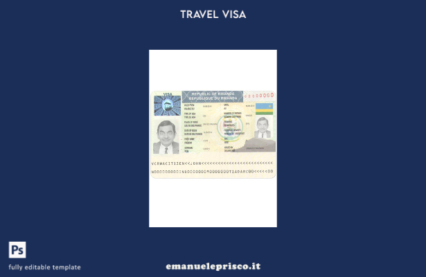 modello di visto di viaggio per il Ruanda in stile verificato